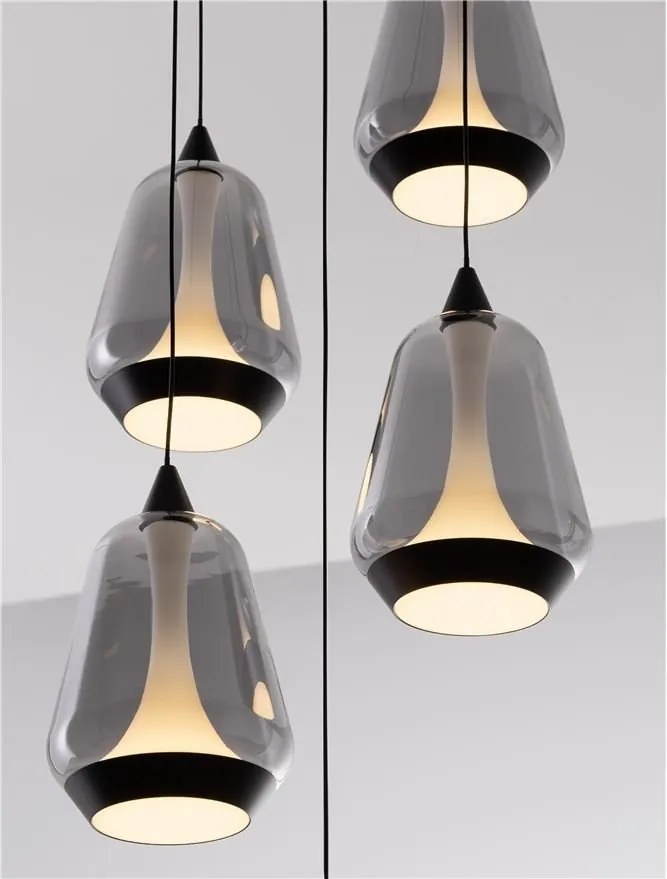 Lustra moderna cu 5 pendule LED, Metal, Sticla, Fumuriu, ALISH
