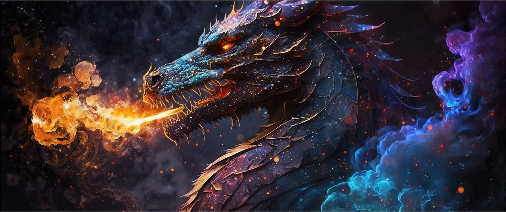 Tablou - Dragon scuipând flăcări (120x50 cm)