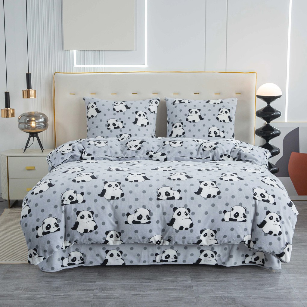 Lenjerie cocolino PANDA gri Dimensiune lenjerie de pat: 70 x 80 cm | 140 x 200 cm