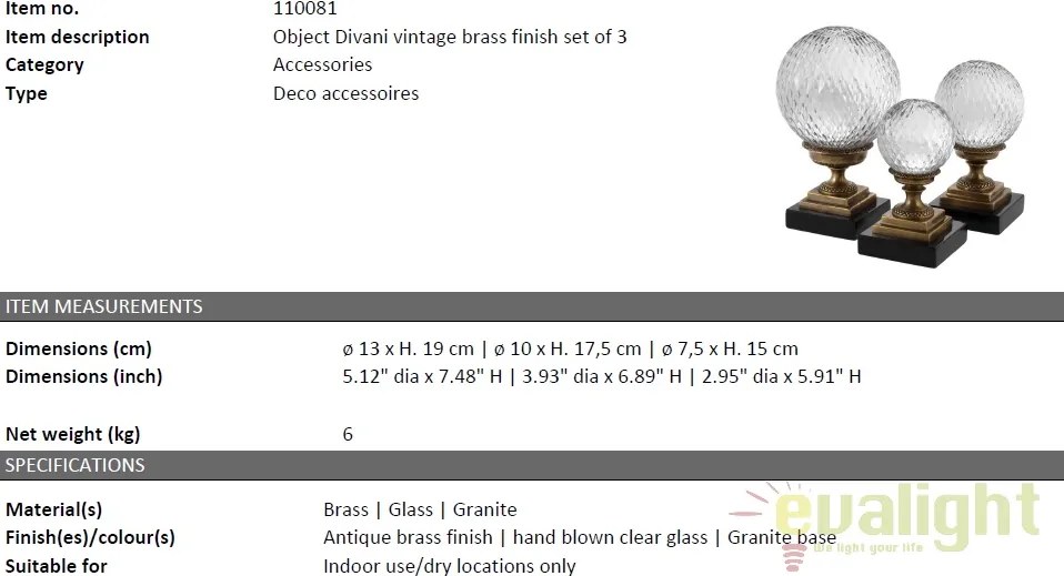 Set de 3 obiecte decorative LUX Divani alama finisaj antic 110081 HZ