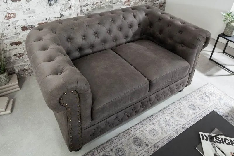 Canapea clasica stil englezesc Chesterfield II 2 locuri, vintage gri taupe
