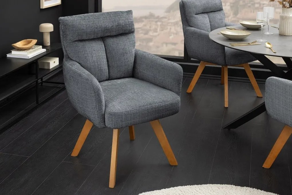 Set de 2 scaune pivotante picioare din lemn Big George gri chenille