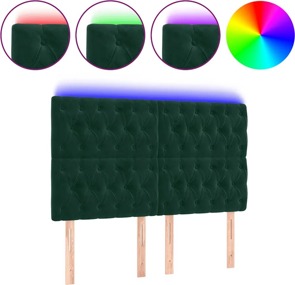 vidaXL Tăblie de pat cu LED, verde închis, 144x7x118/128 cm, catifea