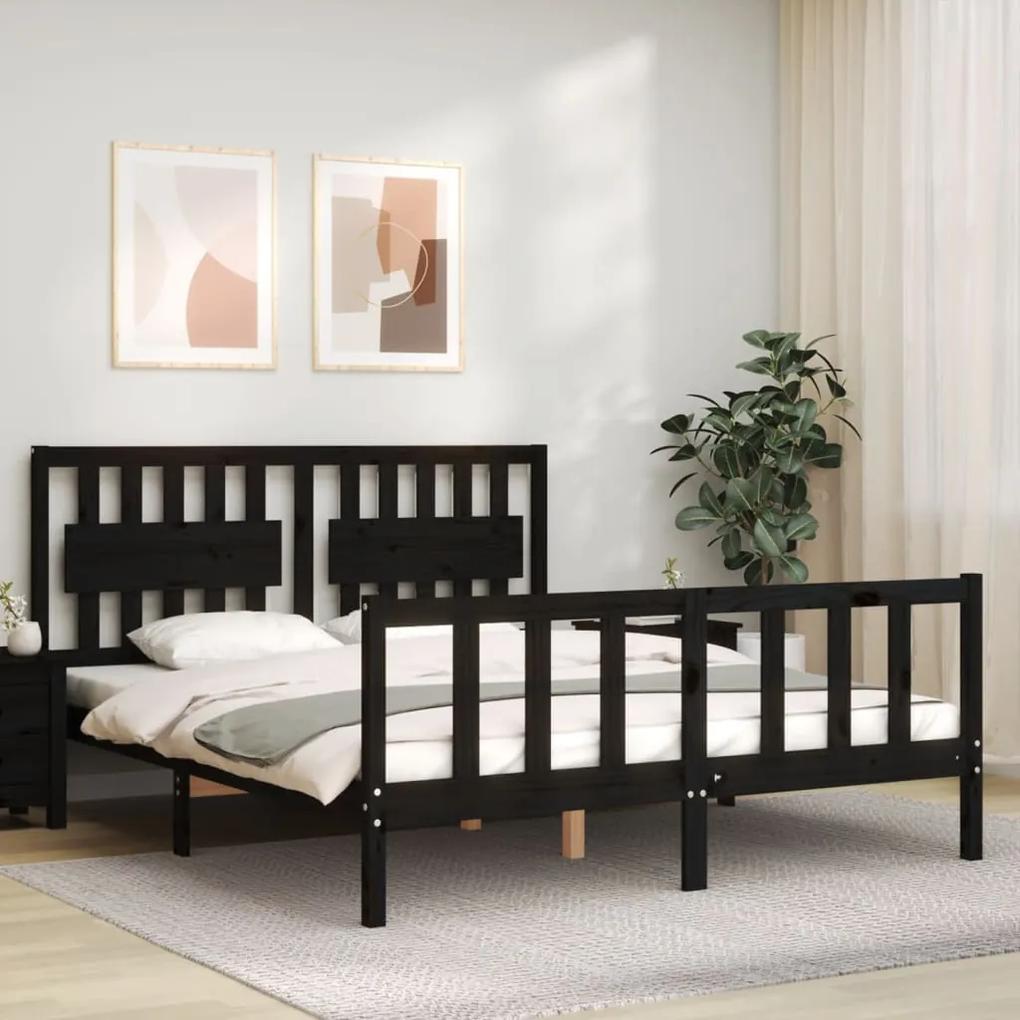 3192435 vidaXL Cadru de pat cu tăblie, negru, king size, lemn masiv