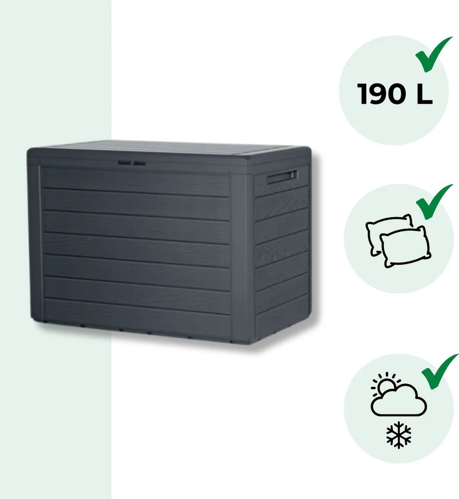 Cutie de depozitare WOODEBOX, 190L, 78x44x55cm, antracit Prosperplast