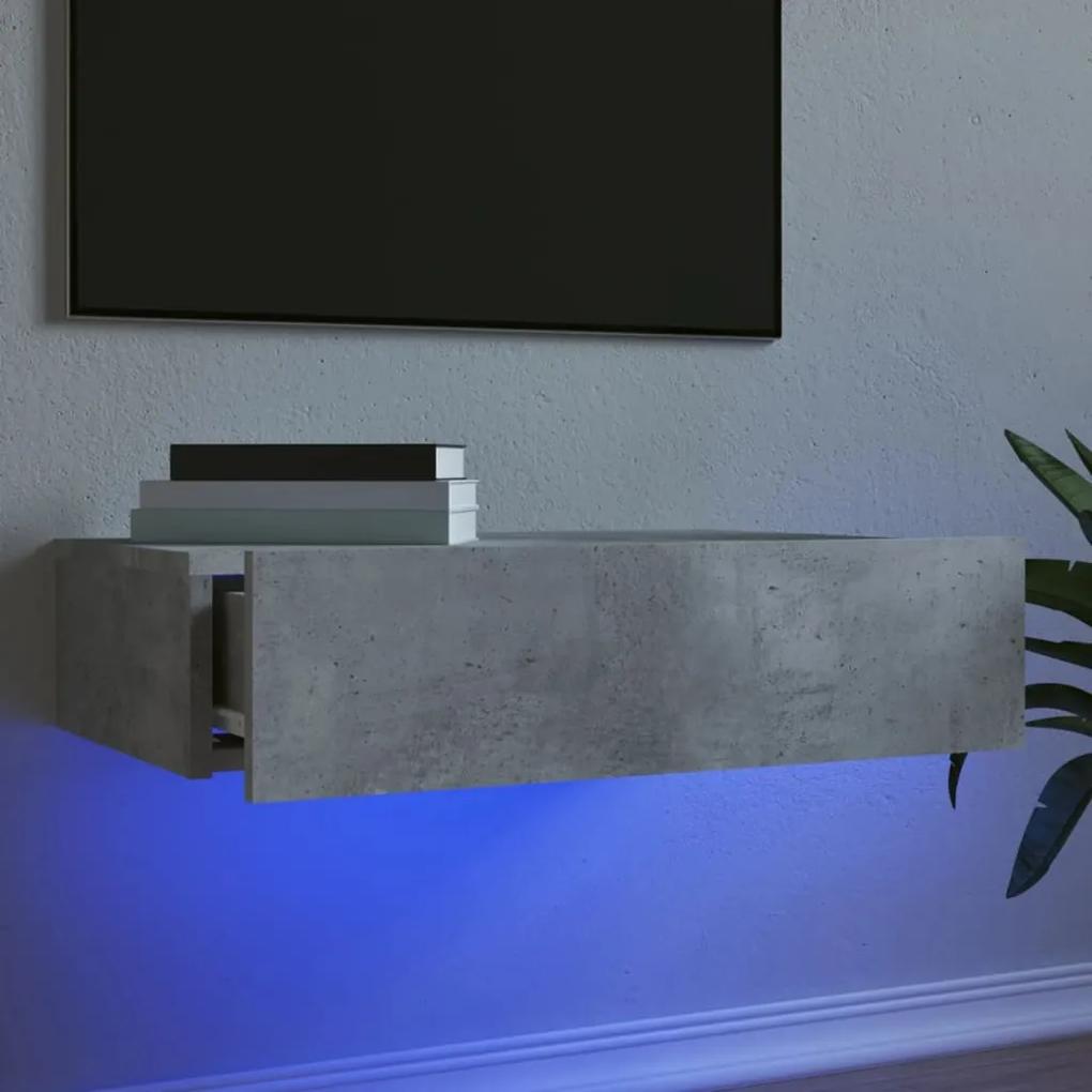 Comoda TV cu lumini LED, gri beton, 60x35x15,5 cm