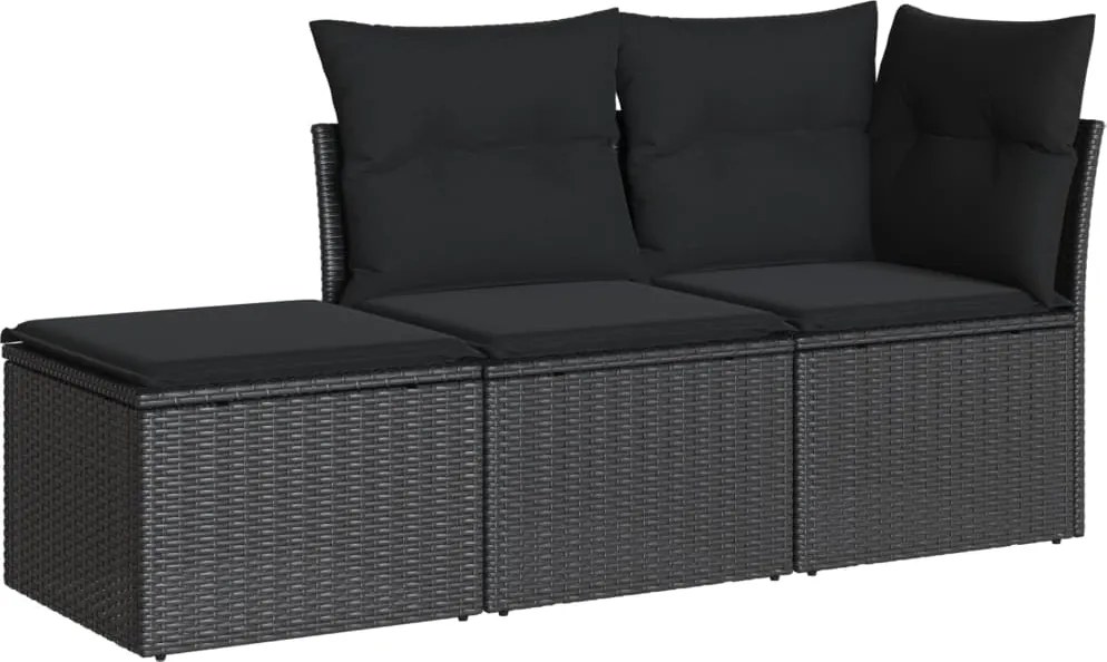 vidaXL Set mobilier de grădină cu perne, 3 piese, negru, poliratan