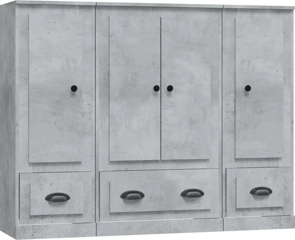 vidaXL Dulapuri înalte, 3 buc., gri beton, lemn prelucrat