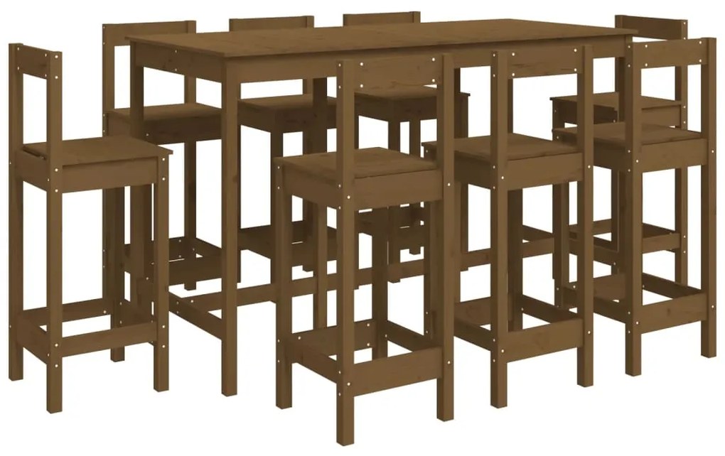 3124725 vidaXL Set mobilier de bar, 9 piese, maro miere, lemn masiv de pin