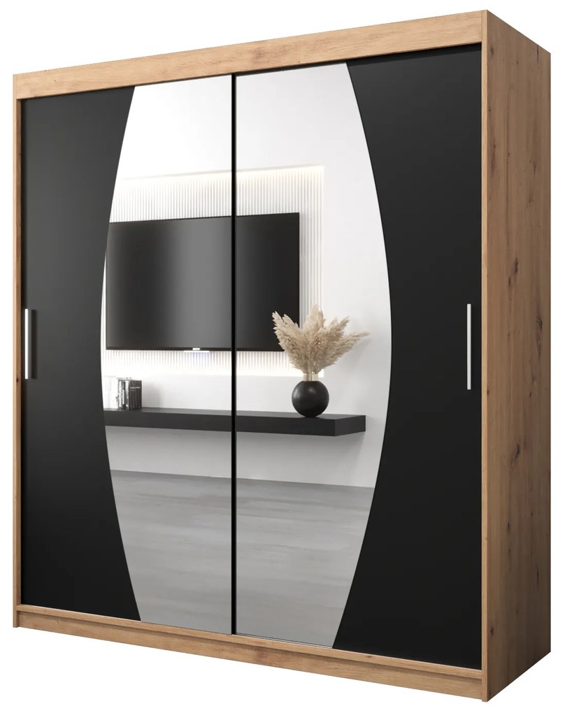 Dulap de haine 180 cm Eclipse (Stejar artisan + Negru mat). 1063422