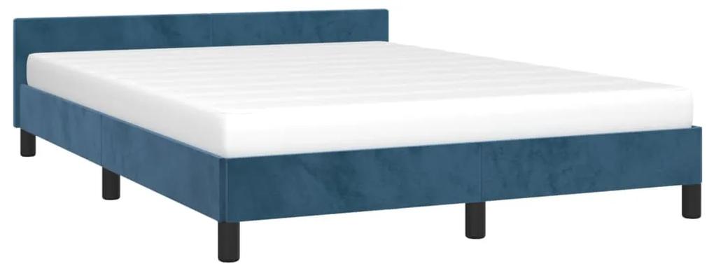 Cadru de pat cu tablie, albastru inchis, 140x190 cm, catifea Albastru, 140 x 190 cm