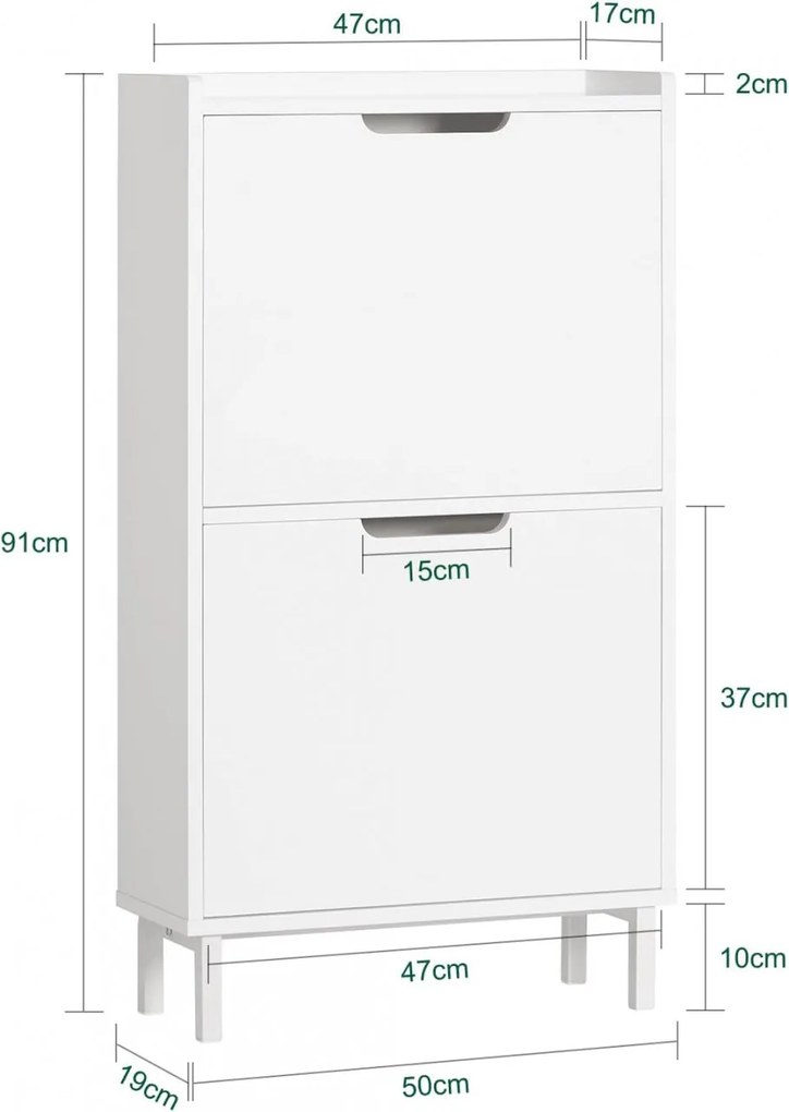 PANA15 - Pantofar 50 cm foarte ingust, 2 compartimente, pantofare, depozitare pantofi, mobilier hol - Alb