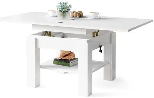 Masă extensibilă CALEB pentru living și dining, cu blat ridicabil, alb