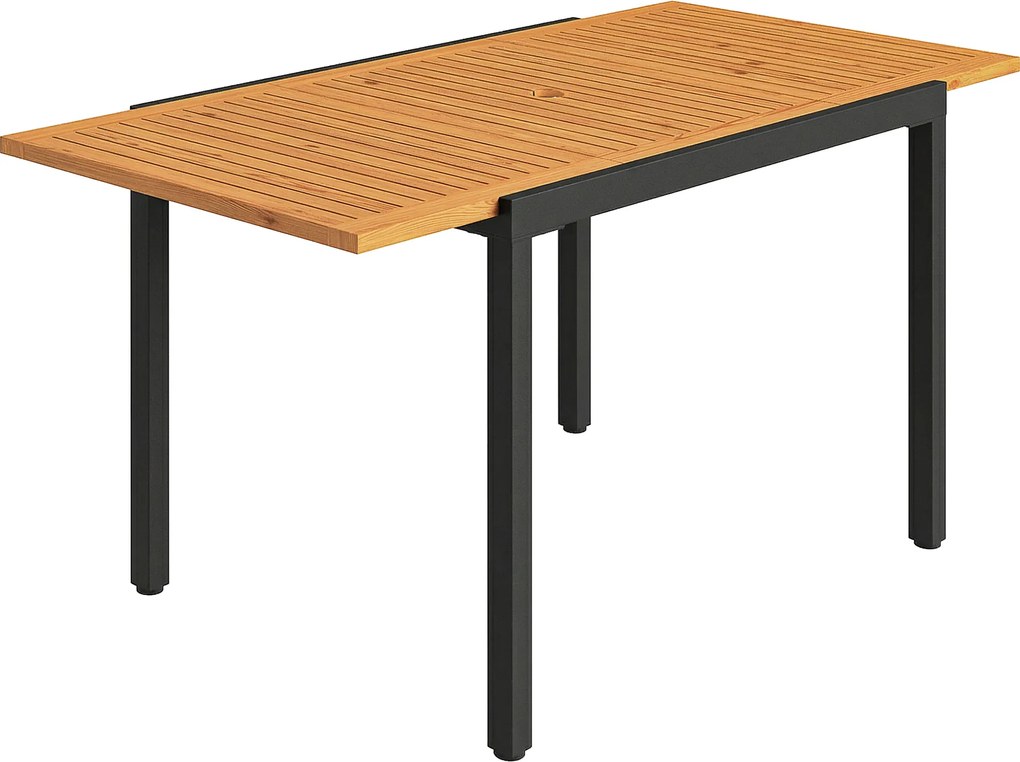Outsunny Masă de Grădină Extensibilă 100/150x70 cm din Lemn și Metal cu Orificiu pentru Umbrelă pentru 4-6 Persoane Teak | Aosom Romania