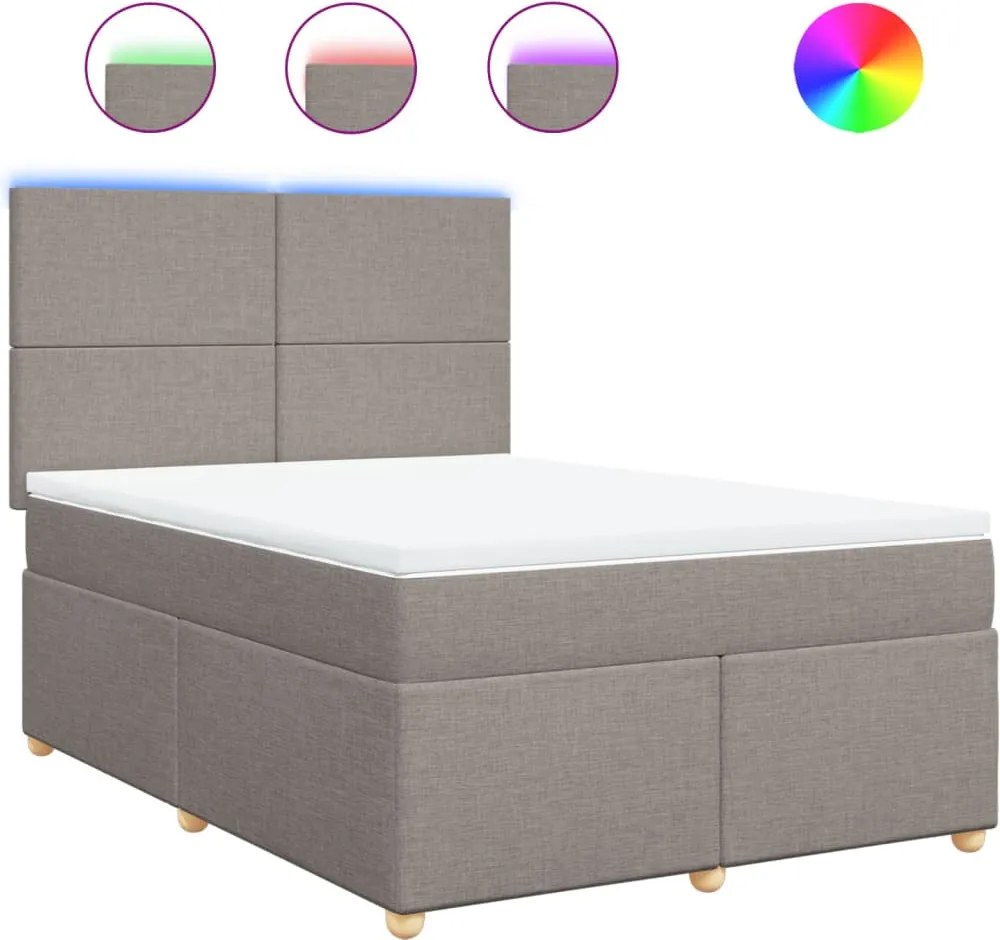 vidaXL Pat box spring cu saltea, gri taupe, 140x200 cm, textil