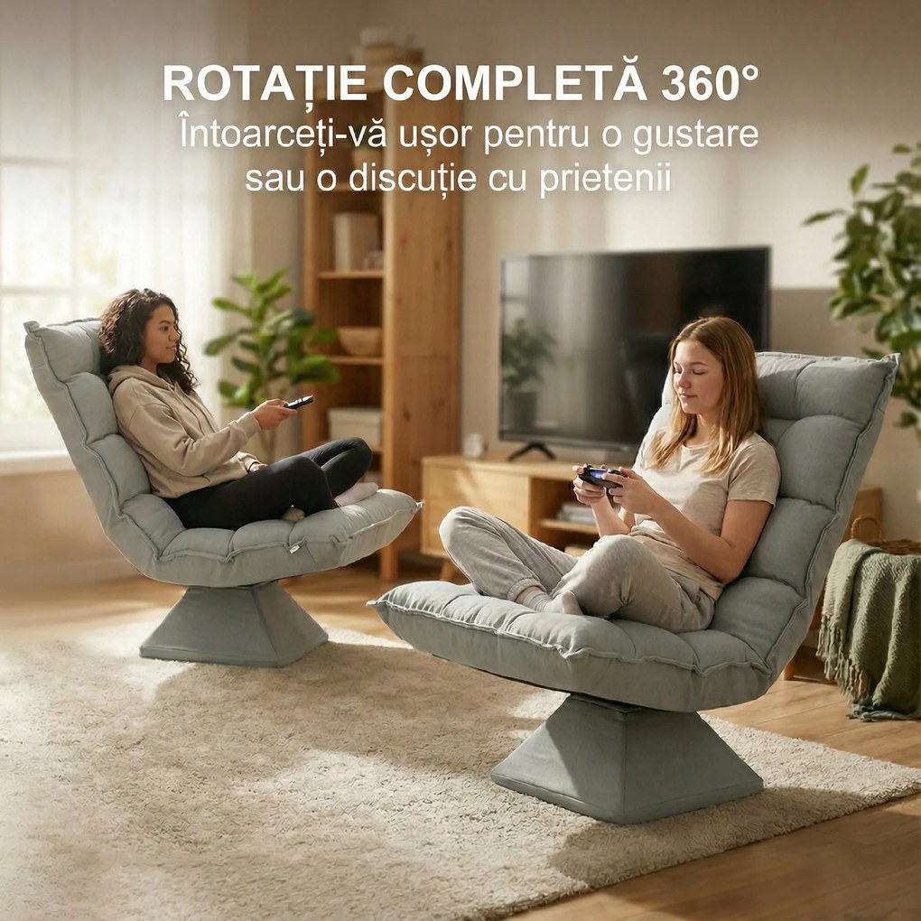 HOMCOM Scaun de podea, stil contemporan, Oțel, Material textil cu efect de catifea, 62 x 70 x 95 cm, Gri | Aosom Romania