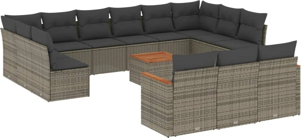 vidaXL Set mobilier de grădină cu perne, 14 piese, gri, poliratan