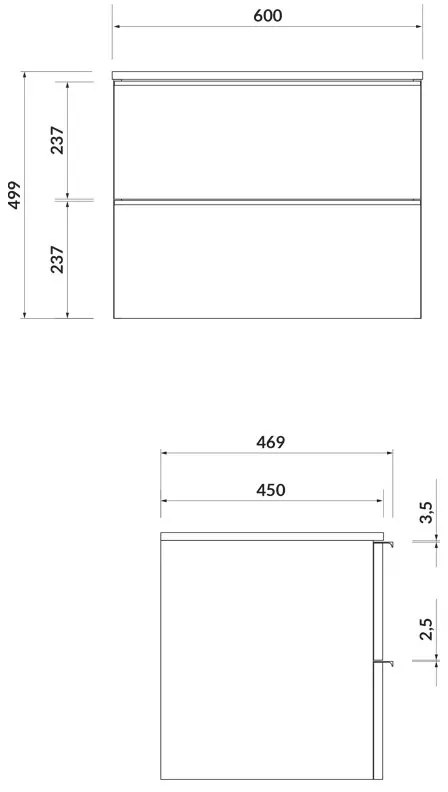 Mobilier suspendat Cersanit, Virgo 60, cu manere cromate, pentru lavoar pe blat, alb