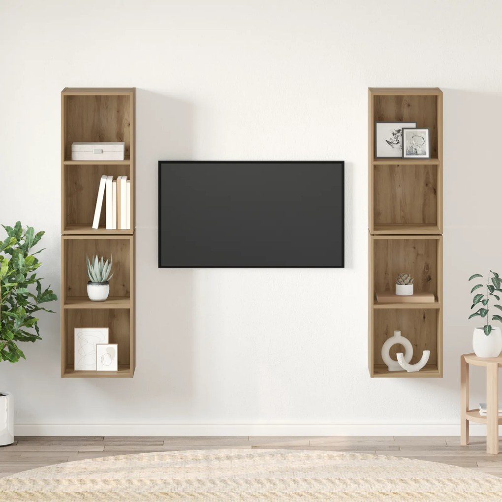 vidaXL Dulap pentru TV pe Perete cu raft cu depozitare 4 pcs Stejar artisanal