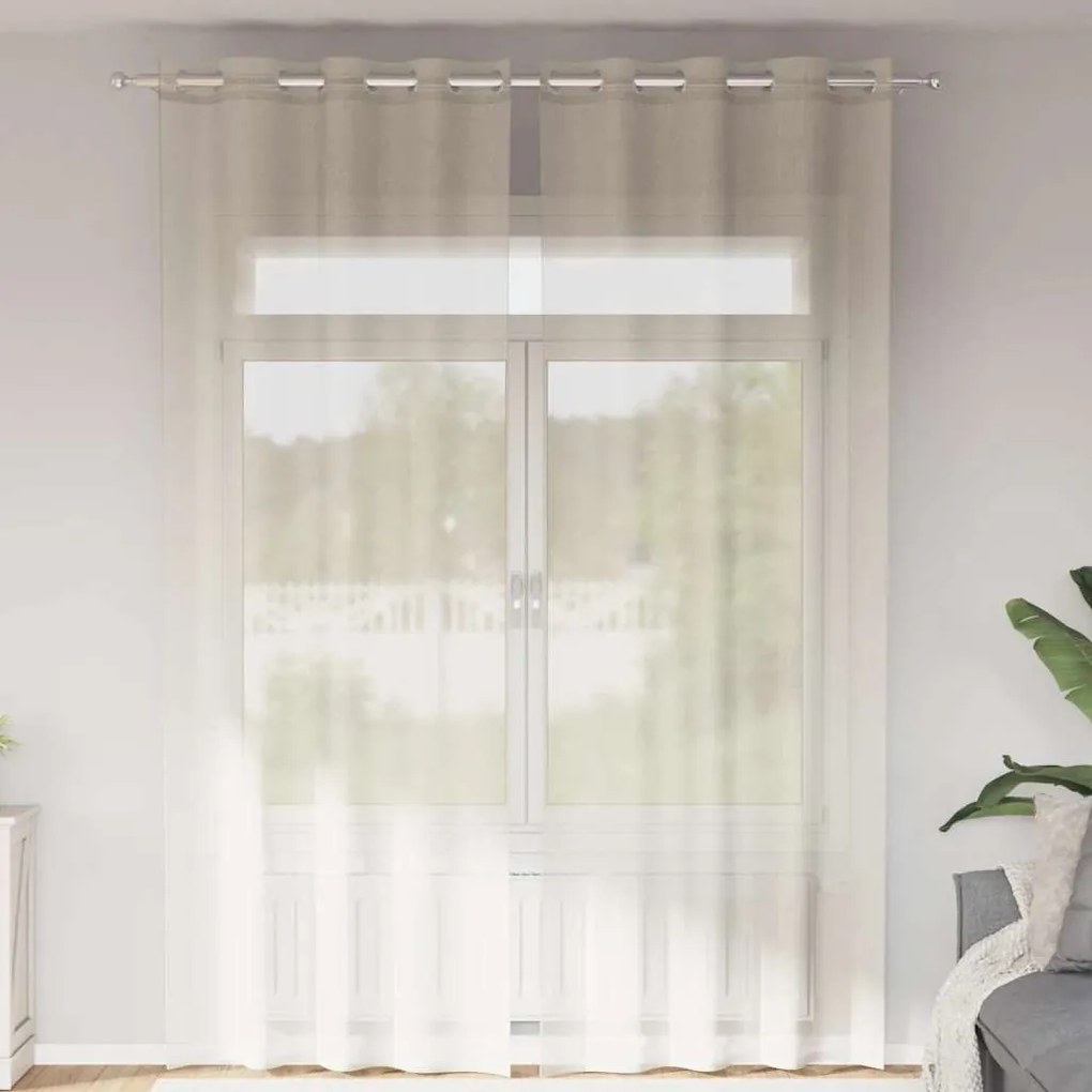 vidaXL Perdele Voile cu Oelii 2 buc Crem 140x260 cm