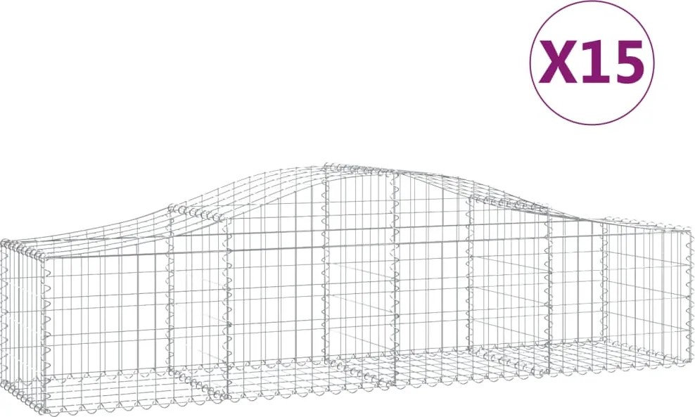vidaXL Coșuri gabion arcuite 15 buc, 200x50x40/60 cm, fier galvanizat