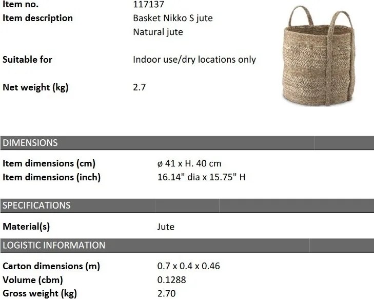 Cos decorativ din iuta, spatiu de depozitare Nikko S