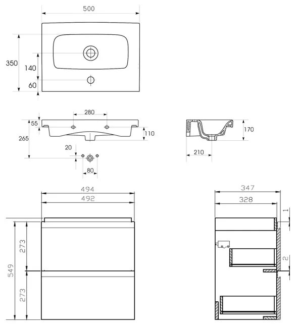 Set mobilier cu lavoar Cersanit, Moduo Slim 50 cm, gri