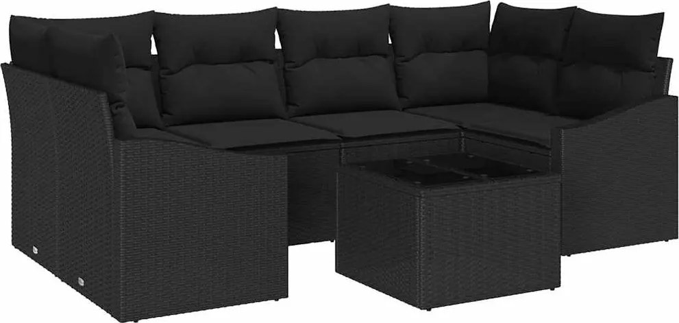 vidaXL Set de canapea cu pernă cu depozitare 7 pcs Negru poliratan