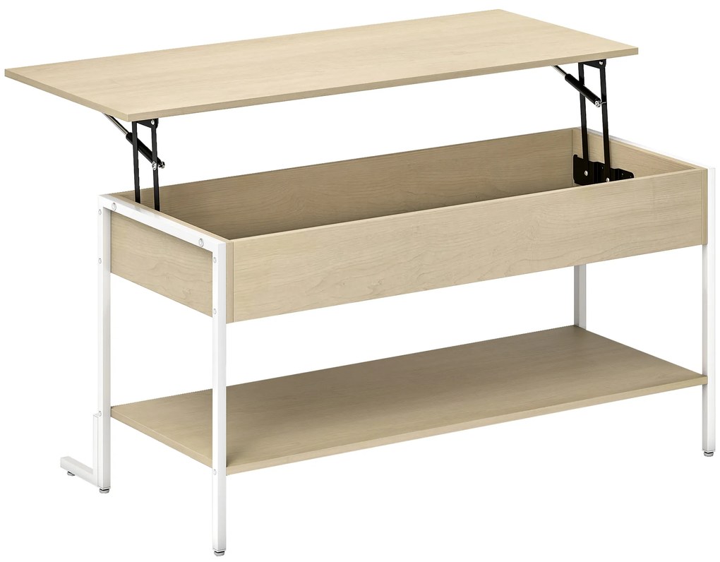 HOMCOM Masă de Cafea Extensibilă cu Închidere Blândă Spațiu Ascuns de Depozitare și Raft Deschis 95x40x59 cm Lemn Natural și Alb | Aosom Romania