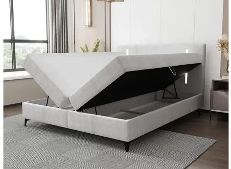 Pat matrimonial 200 cm Hebara 2 (Gri închis) (cu somieră și saltea) (cu sp. depozitare) (cu iluminat LED). 1104451