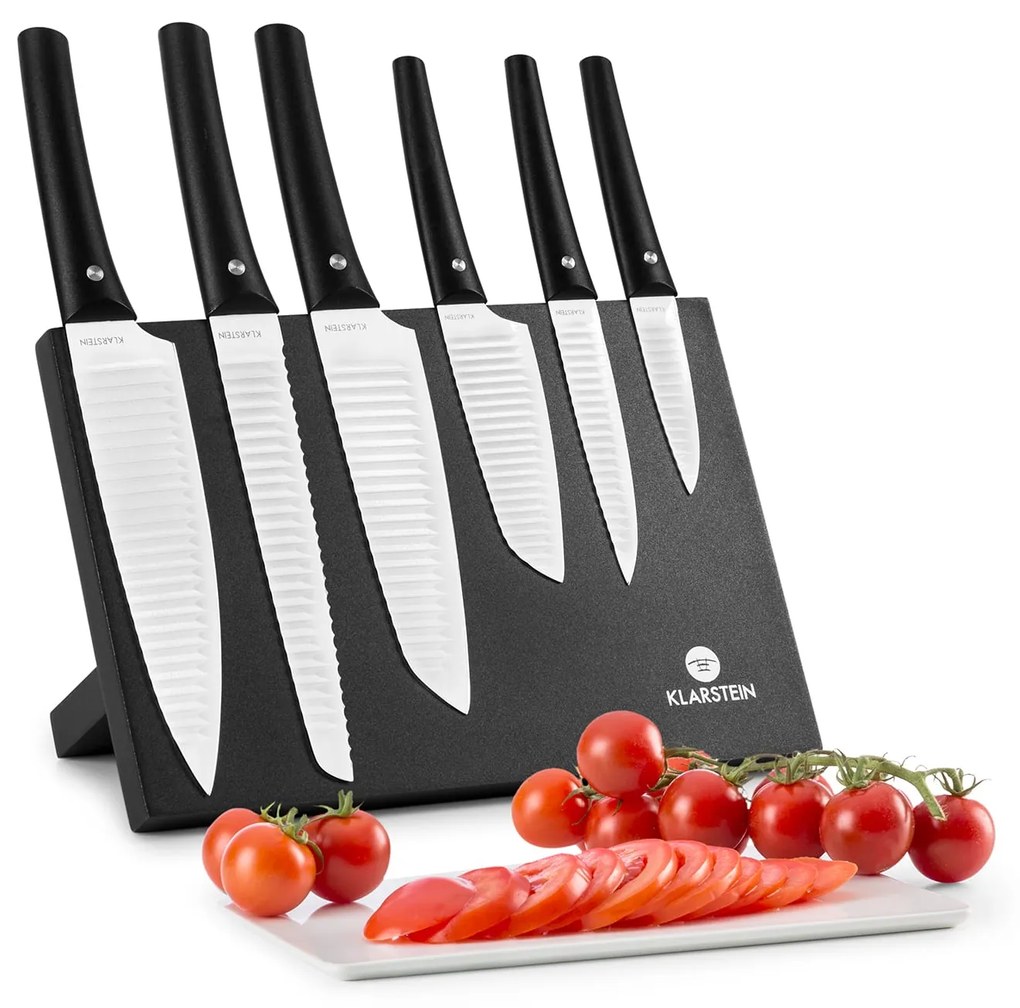KISSAKI SET DE CUTITE FORMAT DIN 7 PIESE, STATIV MAGNETIC, ACOPERIRE NON STICK, LAME ONDULATE, ALB