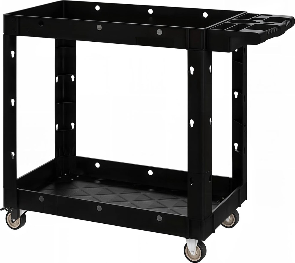 HOMCOM Cărucior de atelier servetă atelier cu 2 nivele cu mâner lateral pentru garaj, depozit, unelte de bricolaj, negru | Aosom Romania