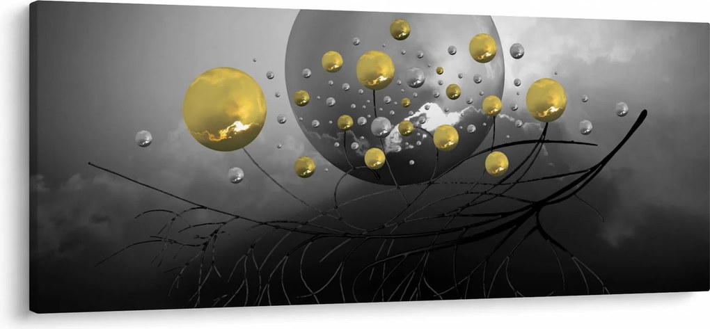 Tabloul cu bile abstracte aurii (120x50 cm)