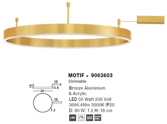 Lustra/Plafoniera LED dimabila design circular MOTIF bronz 80cm