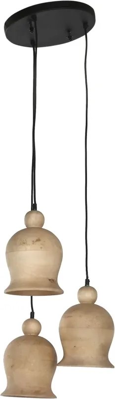 Set 3 lustre suspendate din lemn de mango, negru și natur, 110 x 38 cm, „Creil”