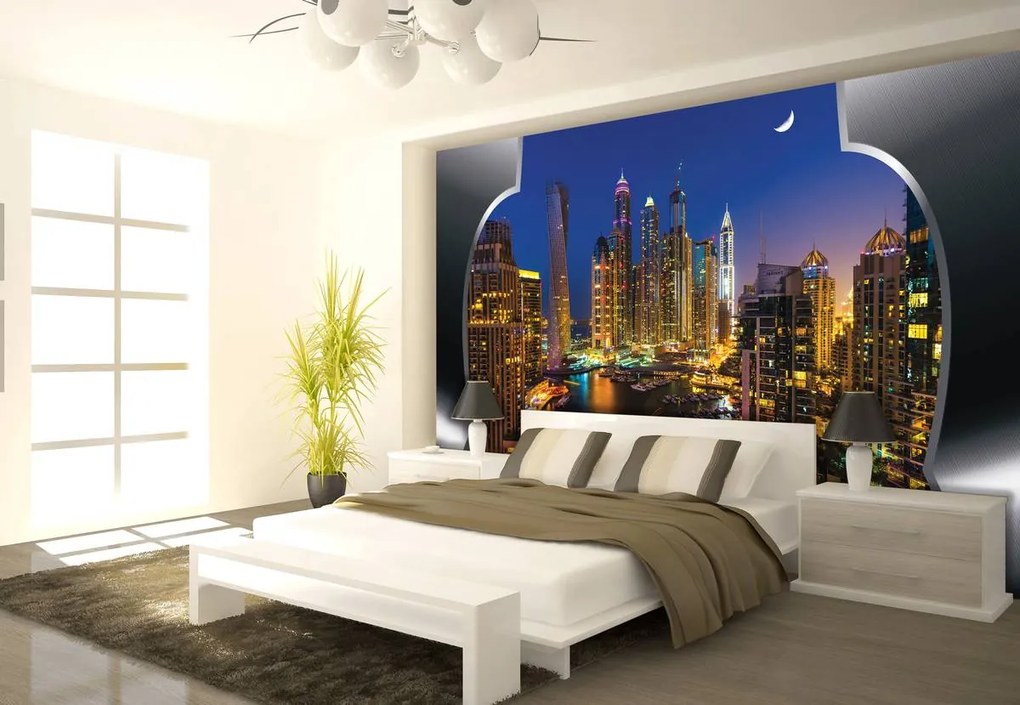Fototapet - Zgârăienorii din Dubai noaptea (254x184 cm)