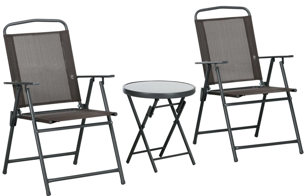 Outsunny Set de Bistro 3 Piese din Metal Rezistent la Intemperii Set Mobilier de Grădină cu masă pliabilă scaune de grădină Maro | Aosom Romania