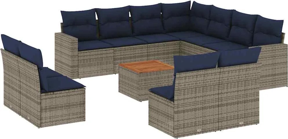 vidaXL Set mobilier de grădină cu perne, 12 piese, gri, poliratan