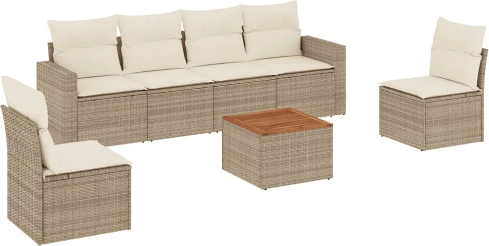 vidaXL Set canapele de grădină, 7 piese, cu perne, bej, poliratan