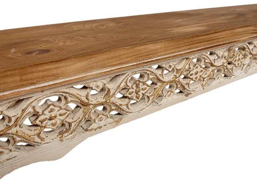 Banchetă brocante din lemn masiv, finisaj maro antichizat, 169x36x46 cm