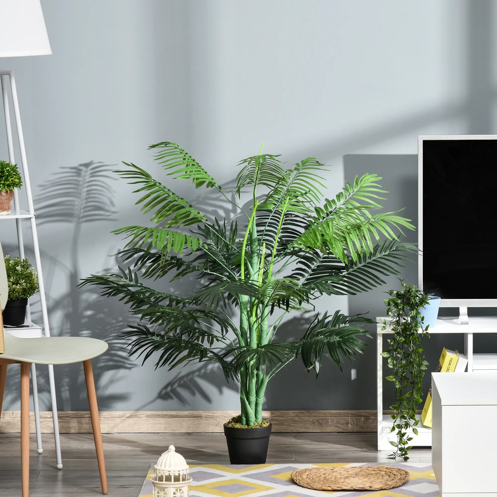 Outsunny Palmier artificial 125 cm, plantă artificială mare cu 18 frunze în ghiveci pentru living și balcon | Aosom Romania