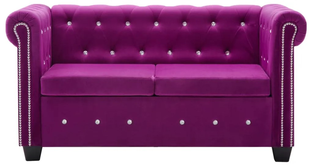 Canapea Chesterfield 2 locuri, catifea, 146x75x72 cm, violet Violet, Canapea cu 2 locuri