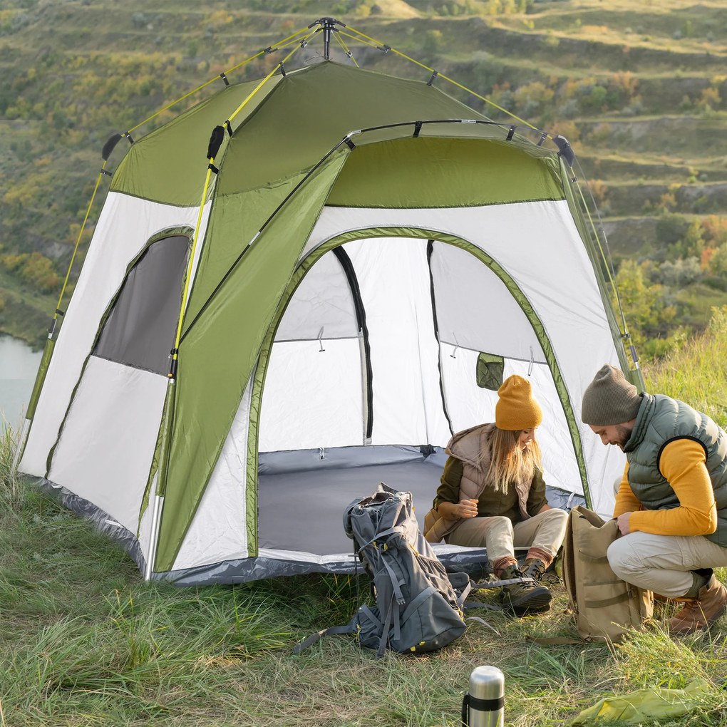 Outsunny Cort pentru Camping cu 2 Locuri, Cort cu Ușă, 3 Ferestre cu Plasă și Geantă pentru Transport, 240x240x199 cm, Verde | Aosom Romania