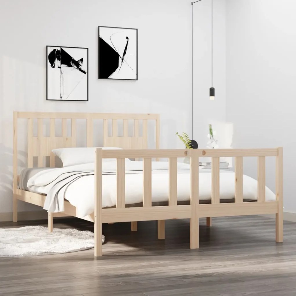 vidaXL Cadru de pat dublu, 135x190 cm, lemn masiv