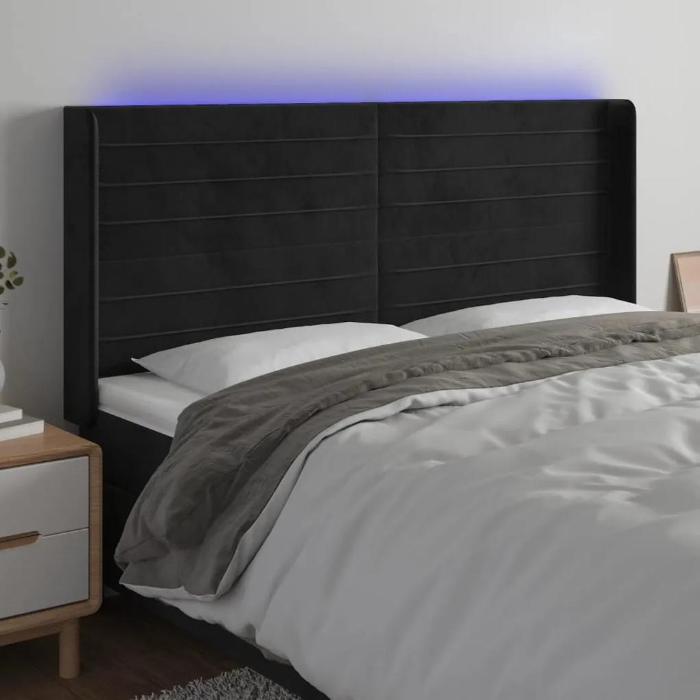 3124244 vidaXL Tăblie de pat cu LED, negru, 163x16x118/128 cm, catifea