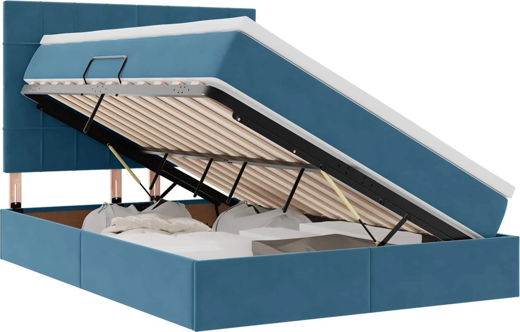 vidaXL Pat cu saltea și LED Albastru închis 140 x 190 cm Catifea