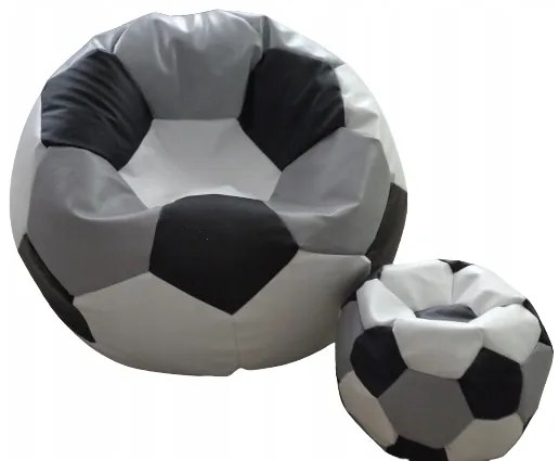 Sedací vak xxxl futbalová lopta + podnožka 100x100x60cm bielo čierno šedý | jaks