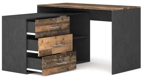 Birou JULES cu sertare și colț reversibil (stânga/dreapta), maro/negru