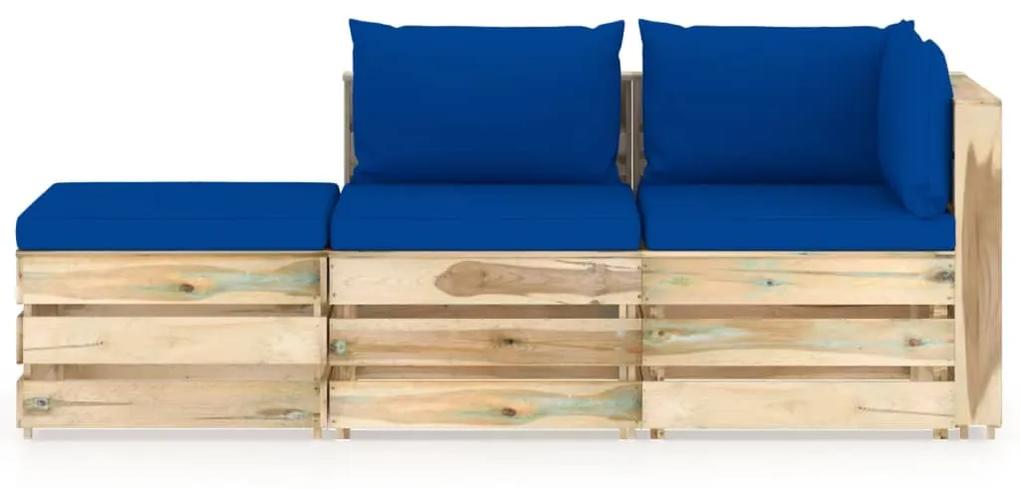 Set mobilier de gradina cu perne, 3 piese, lemn verde tratat albastru si maro, 3