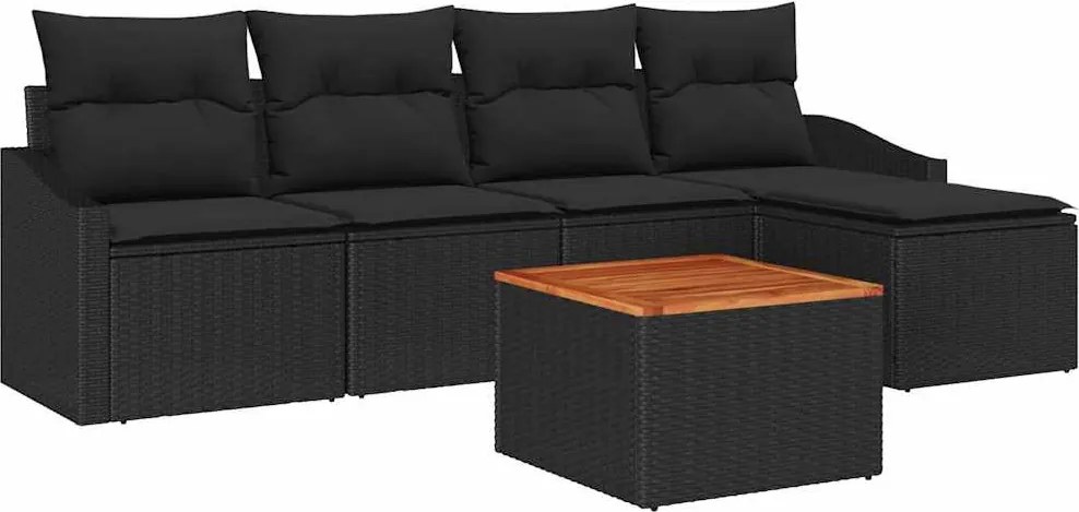 vidaXL Set de canapele pentru grădină cu pernă 6 pcs Negru poliratan